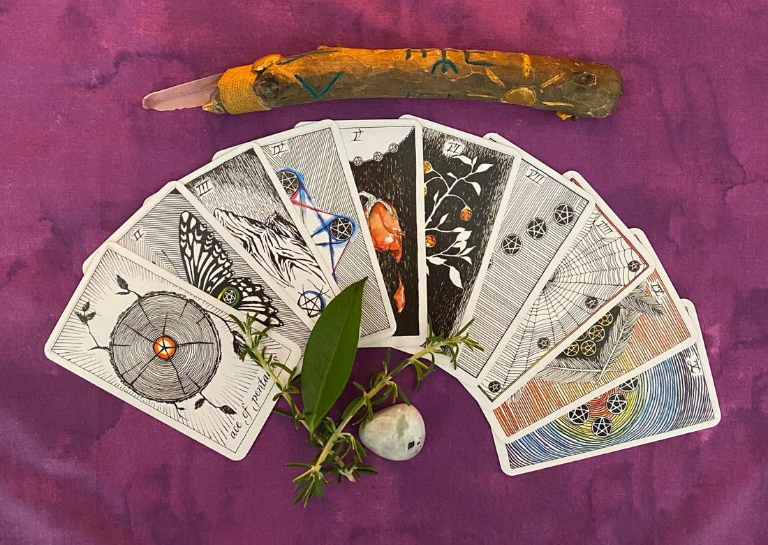 tarot cards fanned out to start a reading